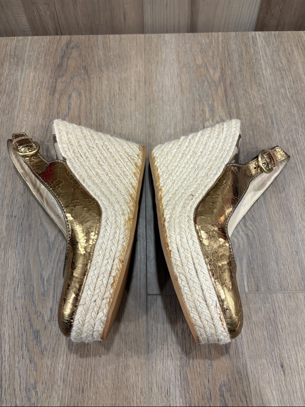 Coach Ireland Crackled Gold Leather Slingback Platform Wedge Espadrille Karisa 8 - Picture 6 of 12